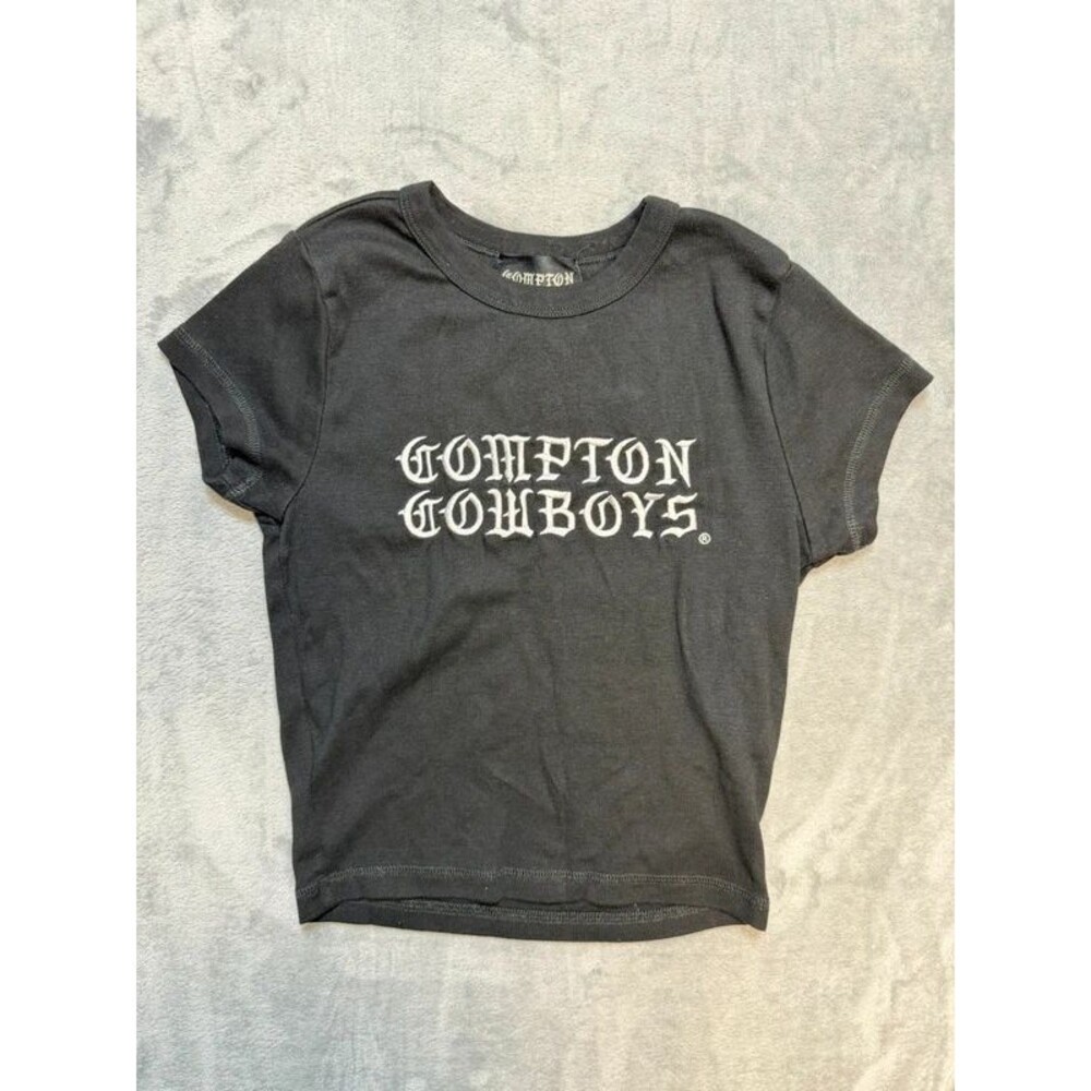 Forever 21 Compton Cowboys T Shirt Womens Small Black Embroidered Crop Top